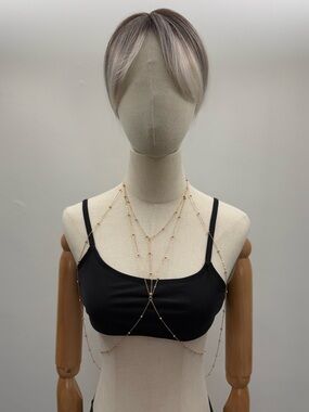 Gold Tone Layered Body Chain Necklace Women’s Adjustable Waist Belly Chain